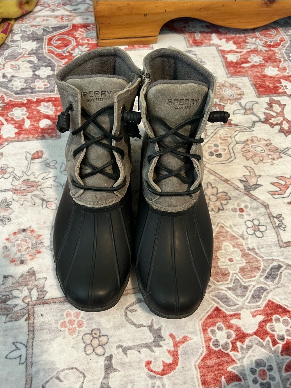 Sperry Black and Gray Waterproof Lace-Up Duck Boots